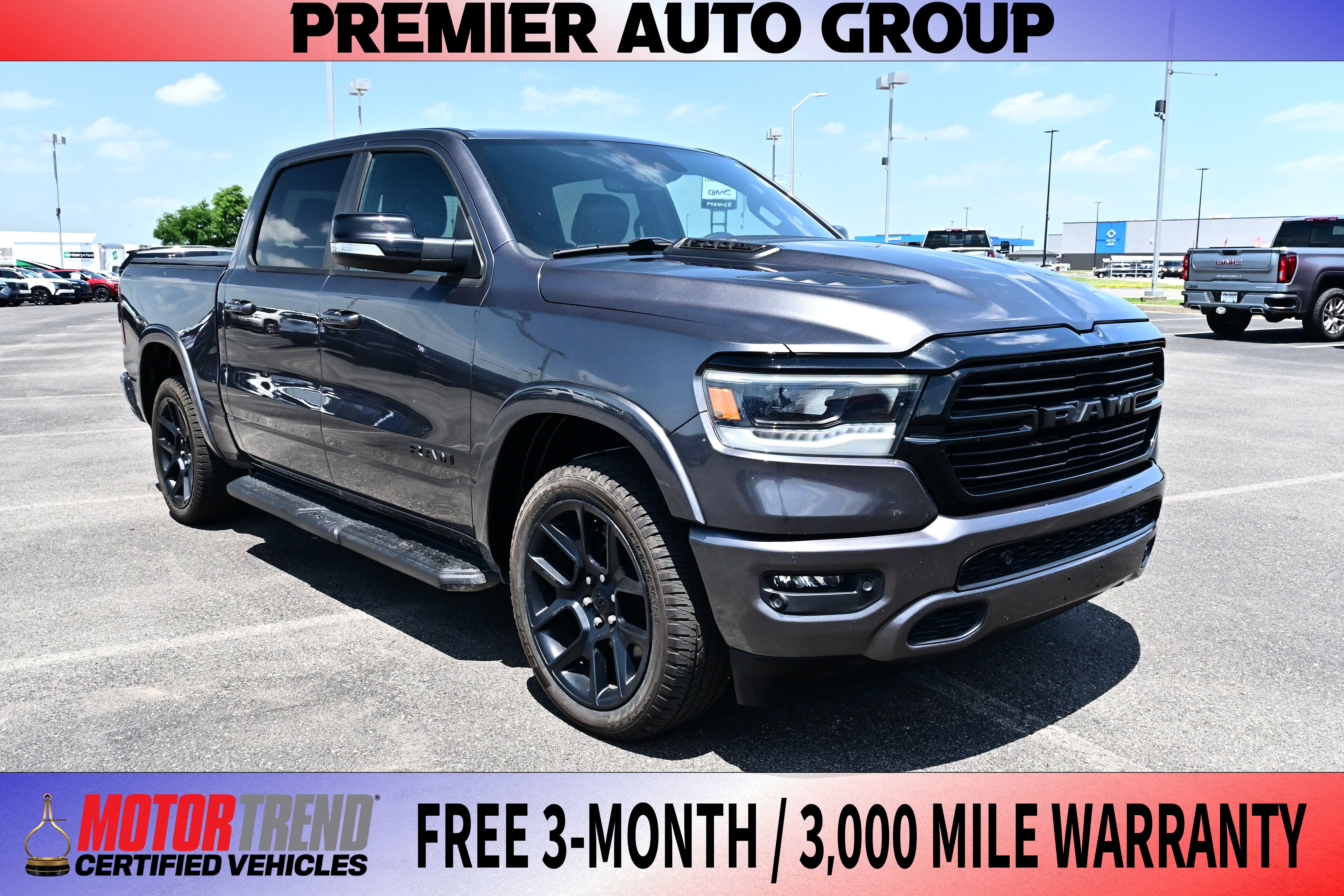 2022 RAM 1500 Laramie in Maximum Steel Metallic Clearcoat — front three-quarter view