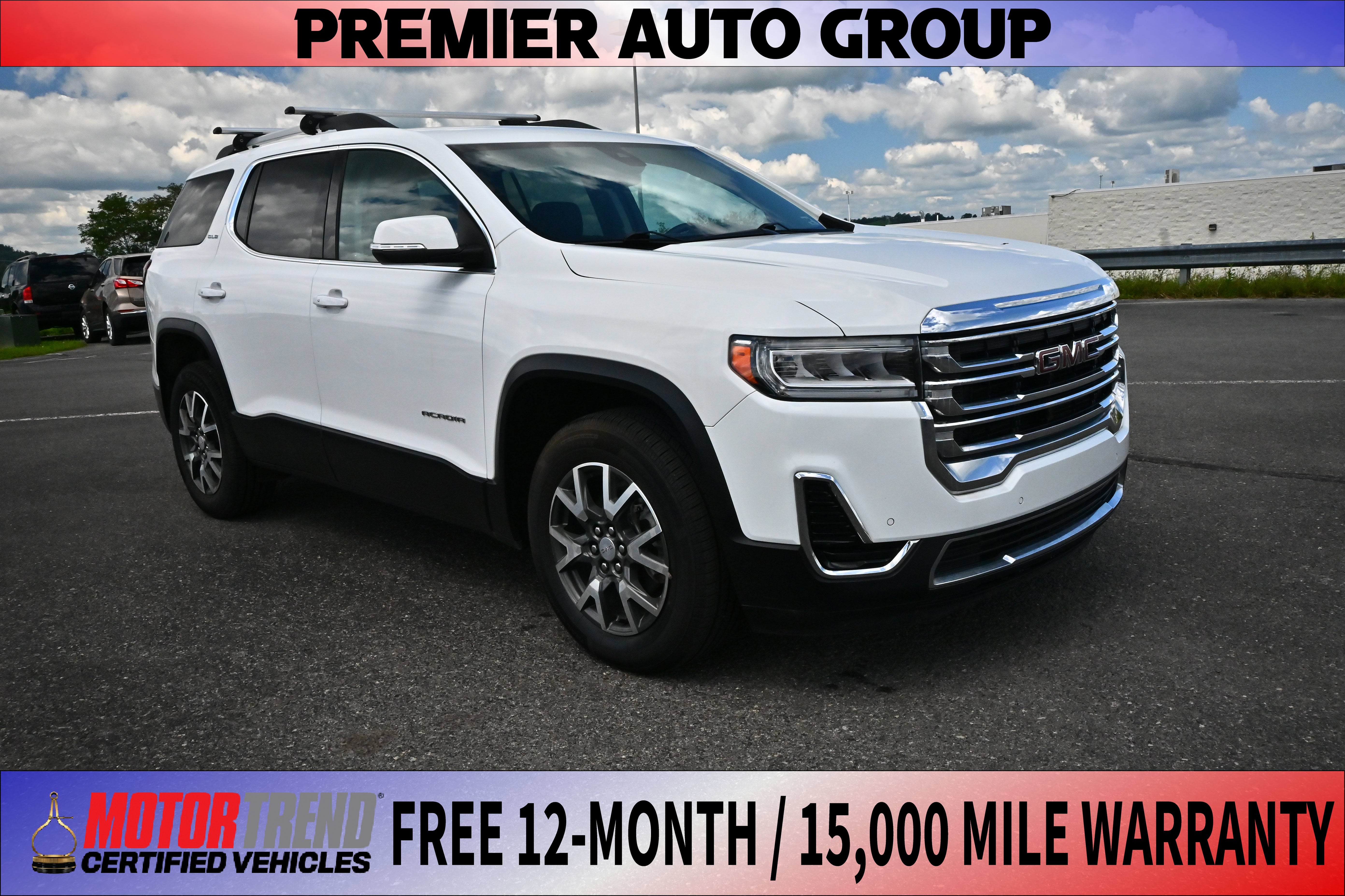 2022 GMC Acadia SLE in Summit White — front three-quarter view