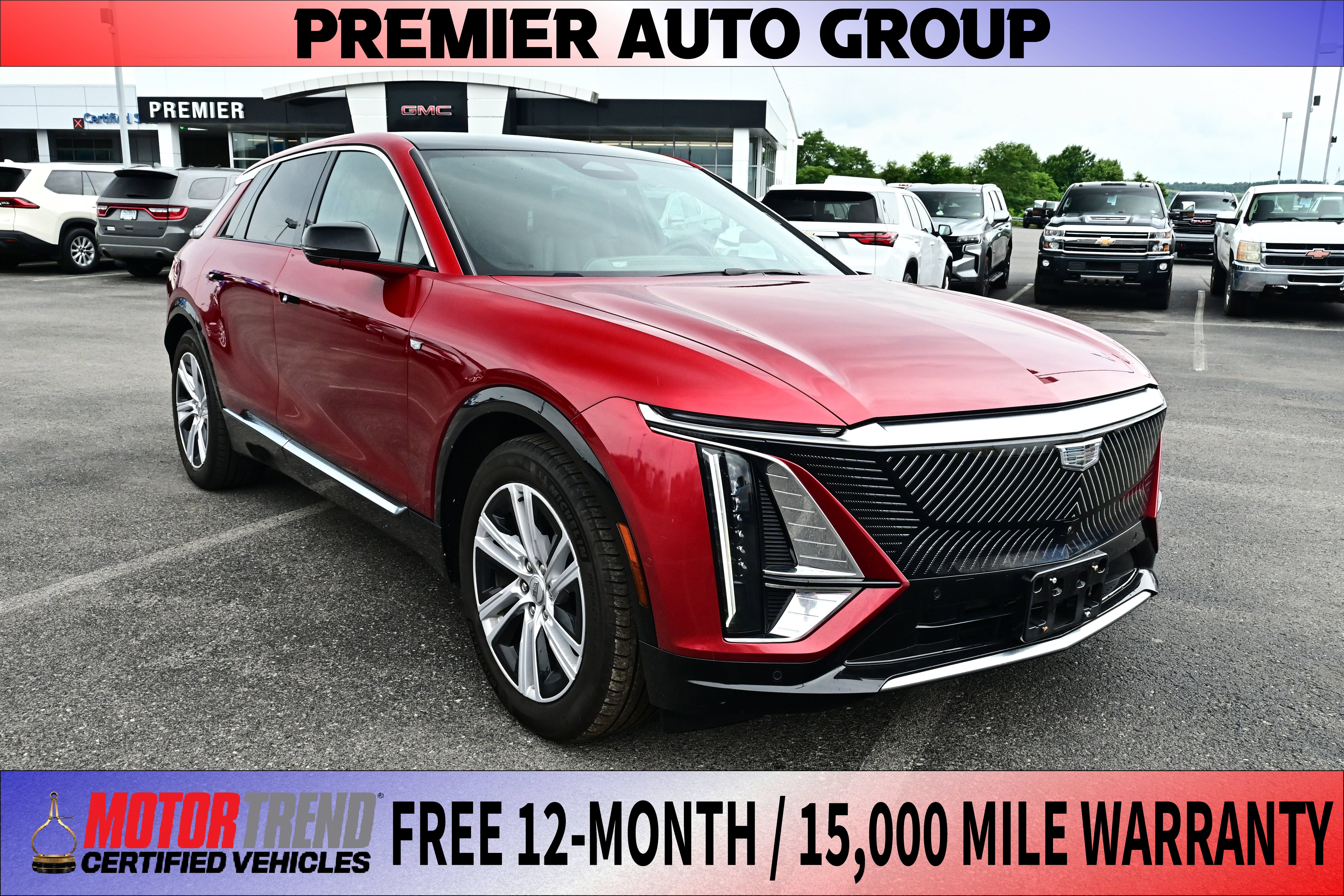 2024 Cadillac LYRIQ Tech in Radiant Red Tintcoat — front three-quarter view
