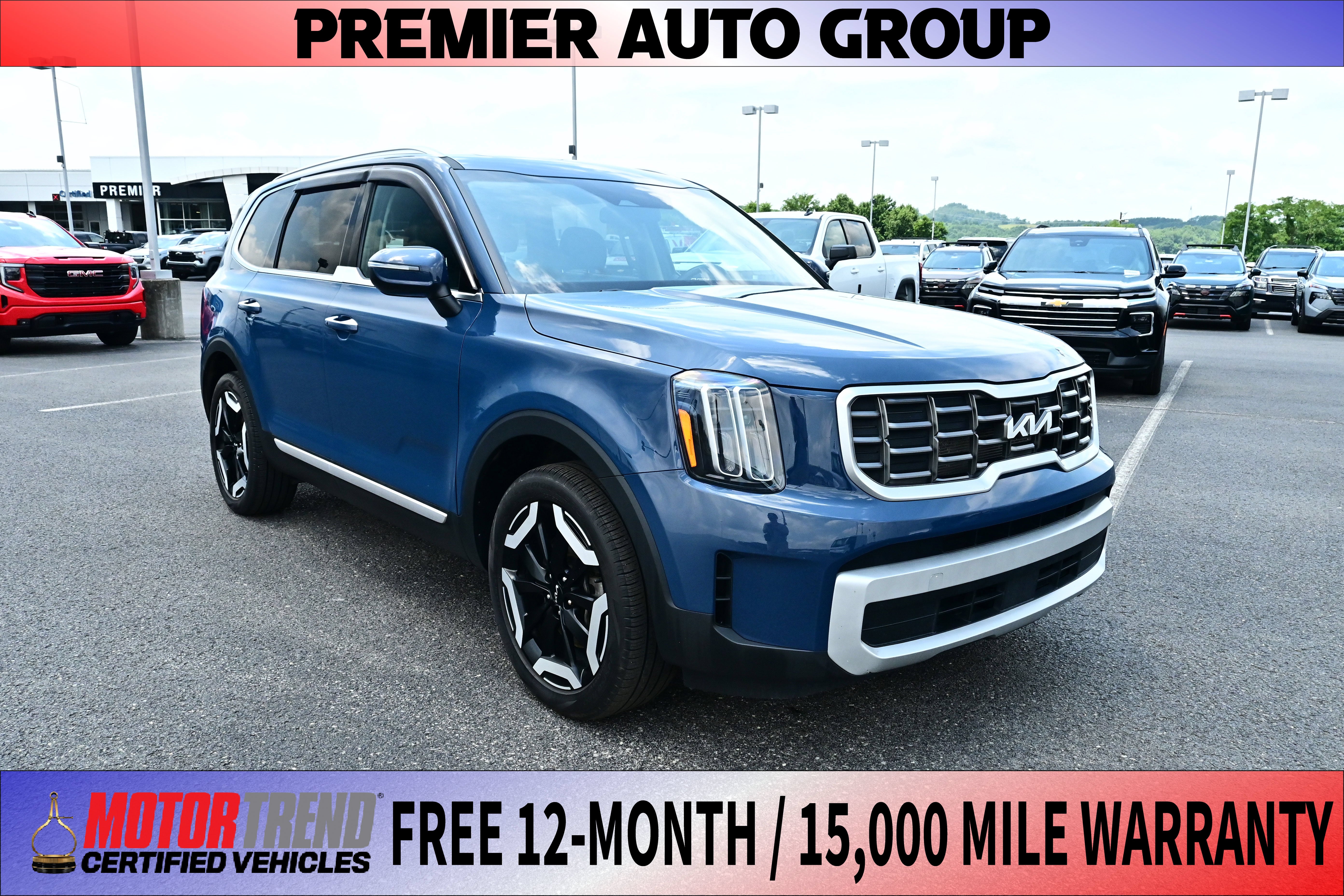 2024 Kia Telluride S in Midnight Lake Blue — front three-quarter view